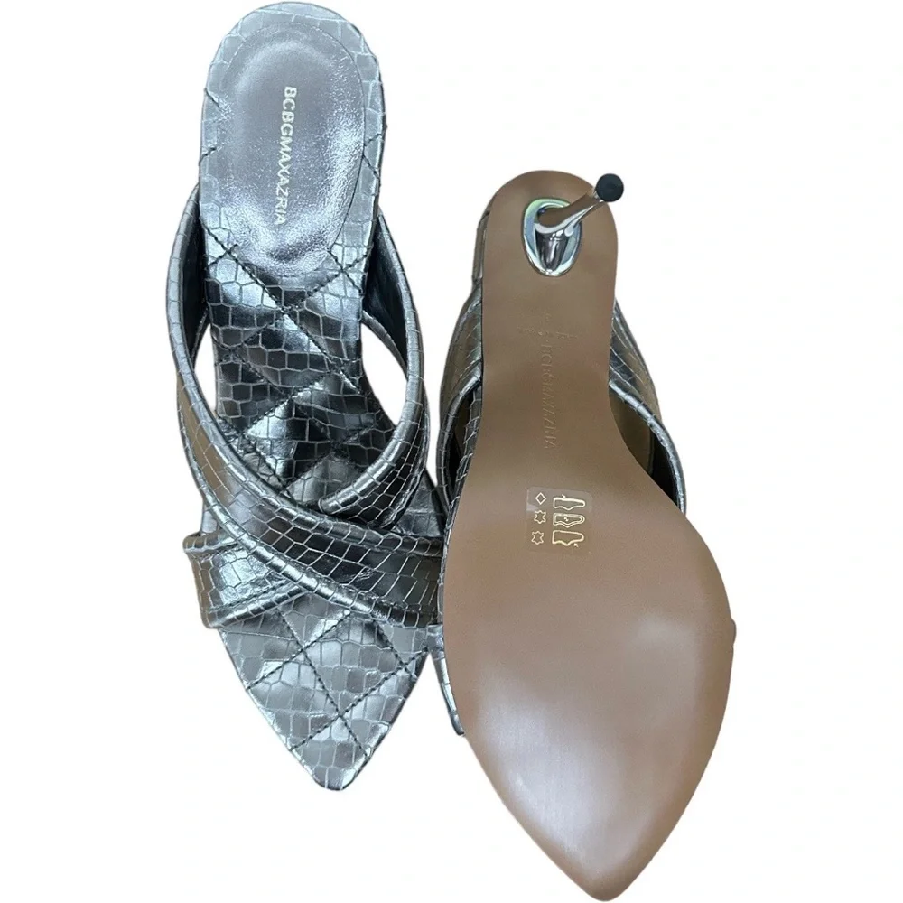 BCBGMAXAZRIA Women’s Talli Metallic Leather Pewter Sandals - Picture 7 of 7